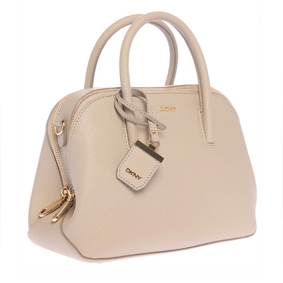Dkny Handbags - DKNY Beige Satchel with Gold Accents